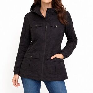 Michael Kors Black Hooded Camo Hooded Jacket Utility Coat Women’s Size M NWT